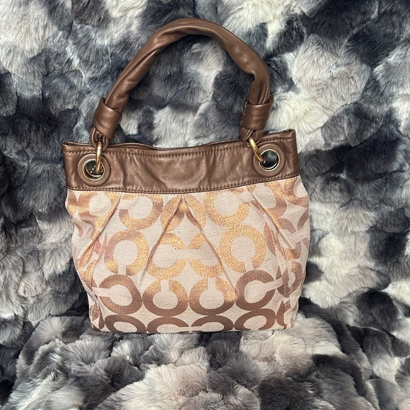 Coach 13511 Signature Rose Gold Op Art Jacquard Fabric Purse - Picture 2 of 13